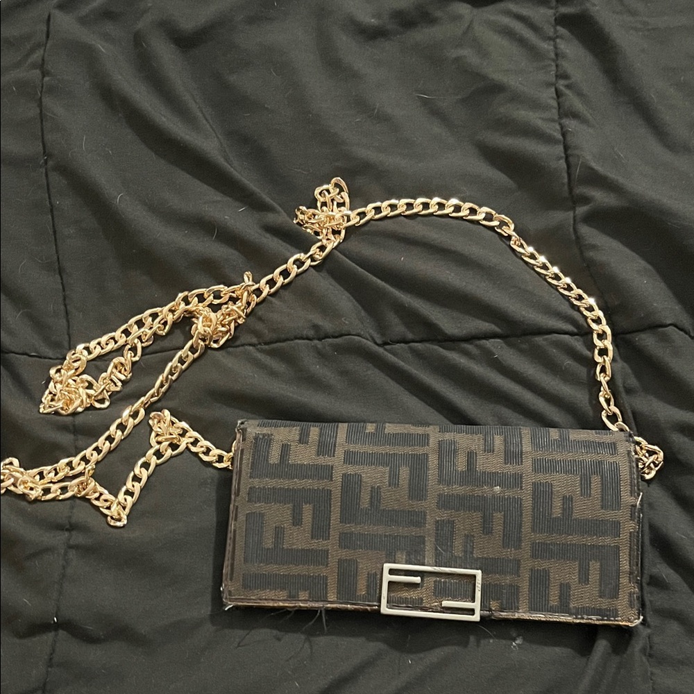 Fendi Black and Brown wallet/Crossbody Bag with Gold Chain